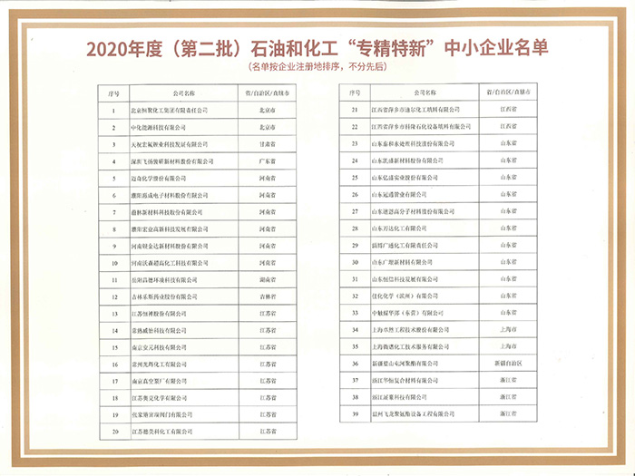 飞扬骏研-2020石油化工专精特新中小企业名单